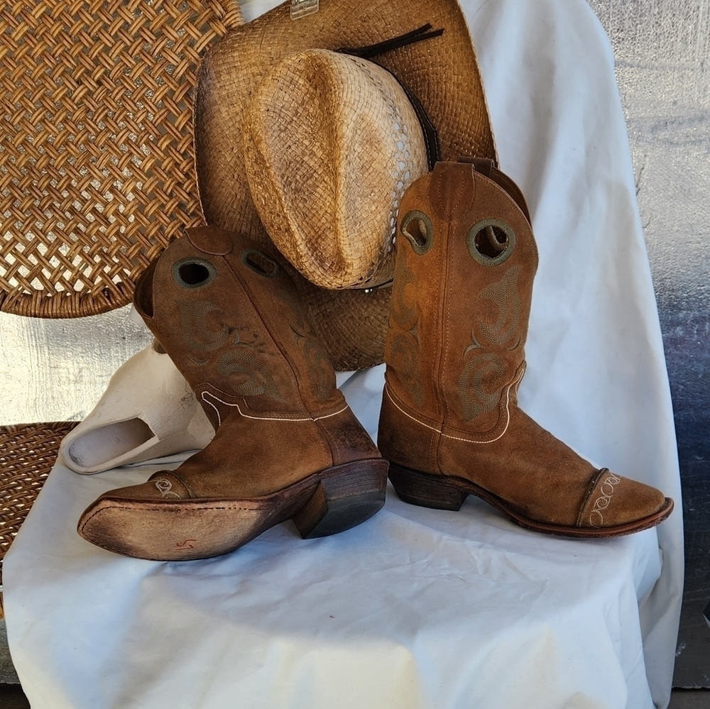 Justin BR1627 Suede Square Toe Cowboy Boots - Picture 2 of 11